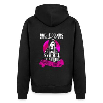 Knallige Farben schwarzer Eyeliner Bubble Goth - Unisex Premium Bio Zip Hoodie - Schwarz - Hinten - Nico (187cm)