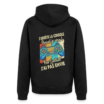 Cadeaux papa fête des pères gamer jeux-vidéos - Veste à capuche bio Premium Unisexe - noir - Dos - Nico (187cm)
