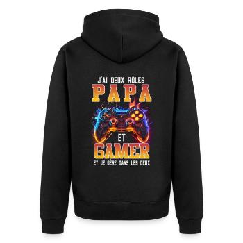 Papa fête des pères gamer jeux-vidéos je gère mari - Veste à capuche bio Premium Unisexe - noir - Dos - Nico (187cm)