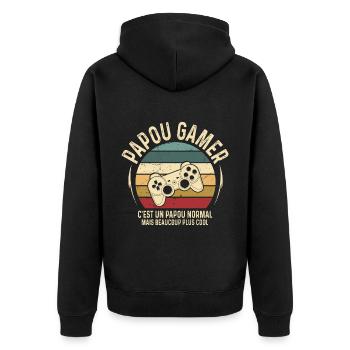 Cadeaux papa fête des pères gamer jeux-vidéos - Veste à capuche bio Premium Unisexe - noir - Dos - Nico (187cm)