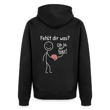 Hirn Fehlt Gehirn Sarkasmus Ironie Sprüche - Unisex Premium Bio Zip Hoodie - Schwarz - Hinten - Nico (187cm)