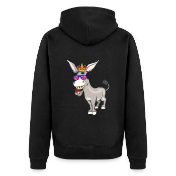 Esel Queen Elizabeth II Britische Krone - Unisex Premium Bio Zip Hoodie - Schwarz - Hinten - Nico (187cm)