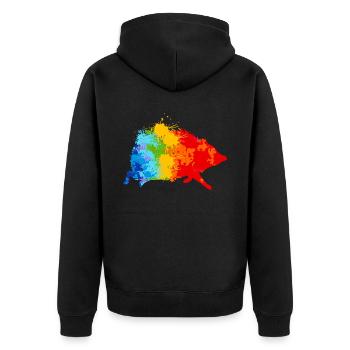 Farbspritzer Igel Bunter Igel - Unisex Premium Bio Zip Hoodie - Schwarz - Hinten - Nico (187cm)