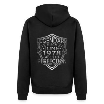 Juni 1978. Geburtstagsgeschenk Juni 1978. Juni. - Unisex Premium Bio Zip Hoodie - Schwarz - Hinten - Nico (187cm)