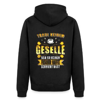 Geselle Kaffee Handwerker Spruch - Unisex Premium Bio Zip Hoodie - Schwarz - Hinten - Nico (187cm)