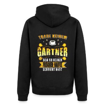 Garten arbeiten Kaffee trinken - Gärtner Spruch - Unisex Premium Bio Zip Hoodie - Schwarz - Hinten - Nico (187cm)