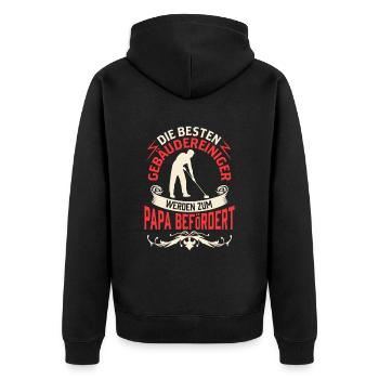 Gebäudereiniger wird zum Papa Fensterputzer - Unisex Premium Bio Zip Hoodie - Schwarz - Hinten - Nico (187cm)