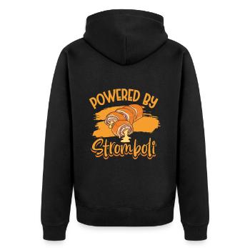 Powered by Stromboli - Unisex Premium Bio Zip Hoodie - Schwarz - Hinten - Nico (187cm)