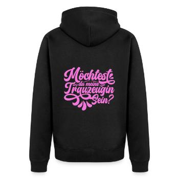 Möchtest du meine Trauzeugin sein - Unisex Premium Bio Zip Hoodie - Schwarz - Hinten - Nico (187cm)