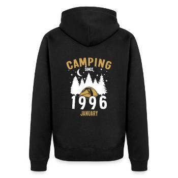 Birthday: Camping since January 1996 Camping - Unisex Premium Organic Zip Hoodie - black - Back - Nico (187cm)