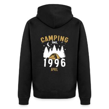 Birthday: Camping since April 1996 Zelten - Unisex Premium Organic Zip Hoodie - black - Back - Nico (187cm)