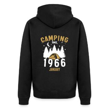 Geburtstag: Camping seit Januar 1966 Zelten - Unisex Premium Bio Zip Hoodie - Schwarz - Hinten - Nico (187cm)