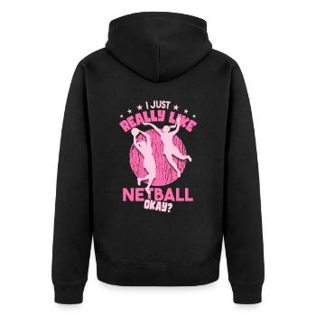 Netball Gift - Unisex Premium Organic Zip Hoodie - black - Back - Nico (187cm)