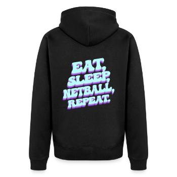 Lustiger Netball-Liebhaber - Unisex Premium Bio Zip Hoodie - Schwarz - Hinten - Nico (187cm)