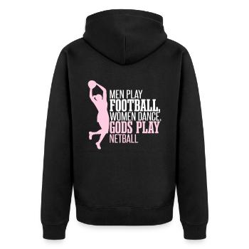 Lustiges Netball-Zitat - Unisex Premium Bio Zip Hoodie - Schwarz - Hinten - Nico (187cm)