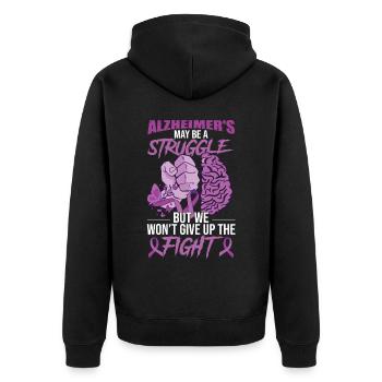 Alzheimer-Krieger - Unisex Premium Bio Zip Hoodie - Schwarz - Hinten - Nico (187cm)