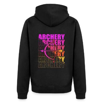 Bogensport Bogenschütze Bogenschießen Pfeil Bogen - Unisex Premium Bio Zip Hoodie - Schwarz - Hinten - Nico (187cm)