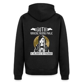Goth, wo blass sein immer in Mode ist - Moontan - Unisex Premium Bio Zip Hoodie - Schwarz - Hinten - Nico (187cm)