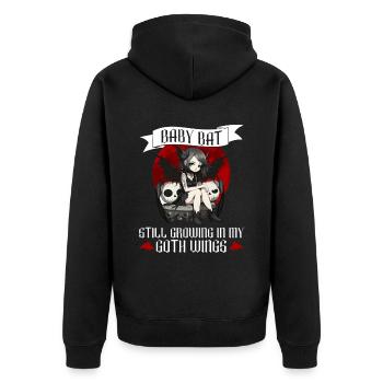 Baby Fledermaus Gothic Goth Grufti Spruch - Unisex Premium Bio Zip Hoodie - Schwarz - Hinten - Nico (187cm)
