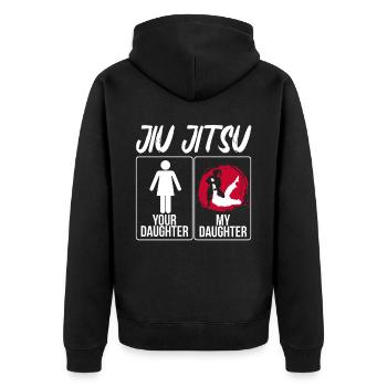 Brazilian Jiu Jitsu MMA Bjj Hugger - Unisex Premium Bio Zip Hoodie - Schwarz - Hinten - Nico (187cm)
