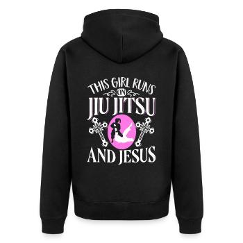 Brazilian Jiu Jitsu MMA Bjj Hugger - Unisex Premium Bio Zip Hoodie - Schwarz - Hinten - Nico (187cm)