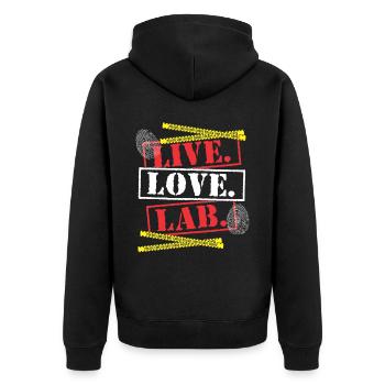 Gerichtsmediziner Forensiker Forensik - Unisex Premium Bio Zip Hoodie - Schwarz - Hinten - Nico (187cm)