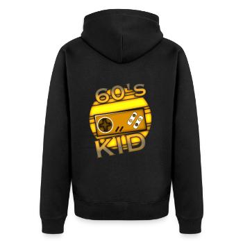 Kind der 60er Jahre - Unisex Premium Bio Zip Hoodie - Schwarz - Hinten - Nico (187cm)