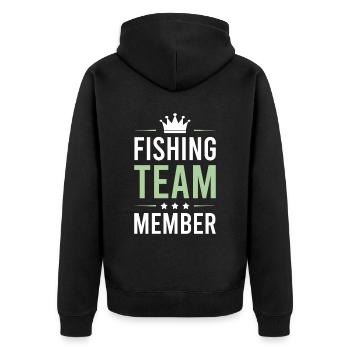 Fishing Team - Unisex Premium Organic Zip Hoodie - black - Back - Nico (187cm)