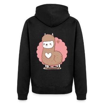 Animaux de la Saint-Valentin Mignon Alpaga Llama Coeur - Veste à capuche bio Premium Unisexe - noir - Dos - Nico (187cm)