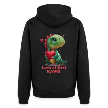 Love at First Rawr Valentines Day Cute Dino Heart - Unisex Premium Organic Zip Hoodie - black - Back - Nico (187cm)