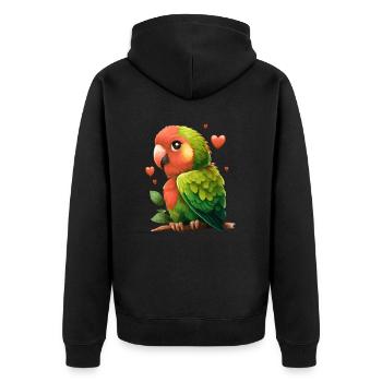Cute Parrot Green Red Budgie Valentines Day Pet Bi - Unisex Premium Organic Zip Hoodie - black - Back - Nico (187cm)