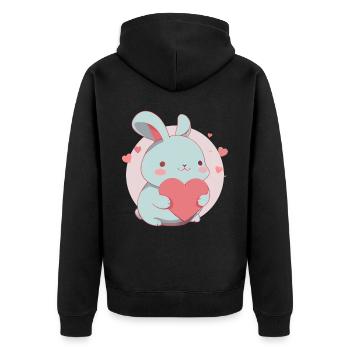 Mignon Lapin Kawaii Saint Valentin Lapin Coeur - Veste à capuche bio Premium Unisexe - noir - Dos - Nico (187cm)
