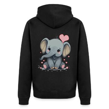 Cute Elephant Valentines Day Heart Kawaii Animal L - Unisex Premium Organic Zip Hoodie - black - Back - Nico (187cm)