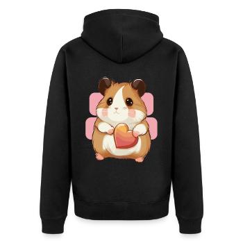 Cute Hamster Valentines Day Kawaii Pet Rodent Hear - Unisex Premium Bio Zip Hoodie - Schwarz - Hinten - Nico (187cm)