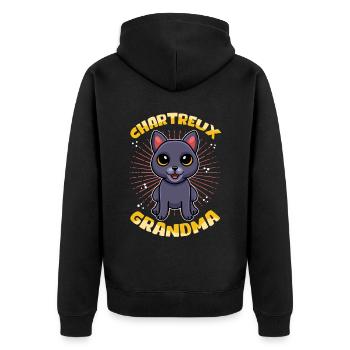 Chartreux Grandma Carthusian Cat Gift - Unisex Premium Organic Zip Hoodie - black - Back - Nico (187cm)