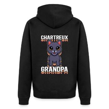 Chartreux Grandpa Carthusian Cat Gift - Unisex Premium Organic Zip Hoodie - black - Back - Nico (187cm)