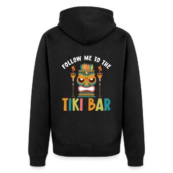 Follow me to the tiki bar, luau party, tiki bar - Unisex Premium Organic Zip Hoodie - black - Back - Nico (187cm)