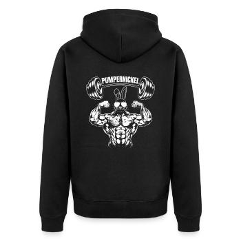 Pumpernickel Hase Powerlifting Gewichtheben - Unisex Premium Bio Zip Hoodie - Schwarz - Hinten - Nico (187cm)