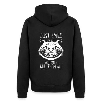 Smile - You Can't Kill Them All - Grinsekatze - Unisex Premium Bio Zip Hoodie - Schwarz - Hinten - Nico (187cm)