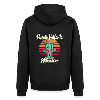 Kaktus in Puerto Vallarta - Unisex Premium Bio Zip Hoodie - Schwarz - Hinten - Nico (187cm)