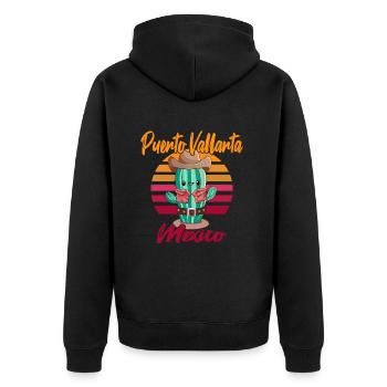 Kaktus in Puerto Vallarta - Unisex Premium Bio Zip Hoodie - Schwarz - Hinten - Nico (187cm)
