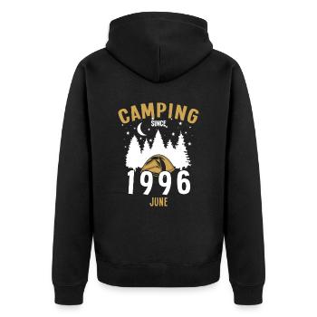 Birthday: Camping since June 1996 Zelten - Unisex Premium Organic Zip Hoodie - black - Back - Nico (187cm)