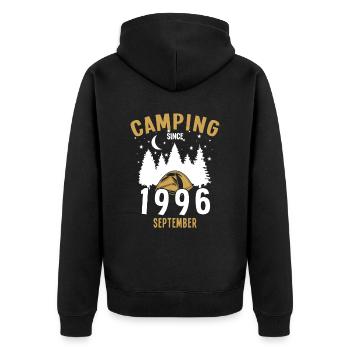 Birthday: Camping since September 1996 Zelten - Unisex Premium Organic Zip Hoodie - black - Back - Nico (187cm)