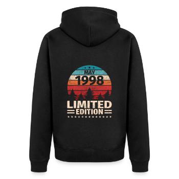 25. Geburtstag Mai Jahrgang 1998 Vintage - Unisex Premium Bio Zip Hoodie - Schwarz - Hinten - Nico (187cm)