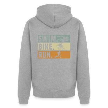 Triathlon Athlet Triathlet Schwimmen Radfahren Laufen - Unisex Premium Bio Zip Hoodie - Grau meliert - Hinten - Nico (187cm)