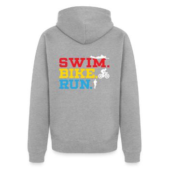 Triathlon Athlet Triathlet Schwimmen Radfahren Laufen - Unisex Premium Bio Zip Hoodie - Grau meliert - Hinten - Nico (187cm)