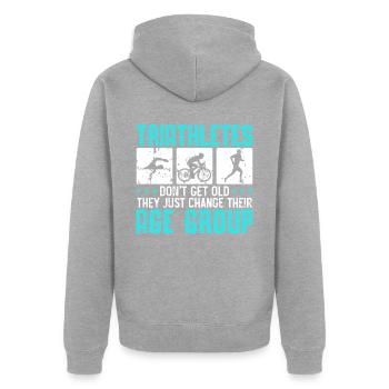Triathlon Athlet Triathlet Schwimmen Radfahren Laufen - Unisex Premium Bio Zip Hoodie - Grau meliert - Hinten - Nico (187cm)