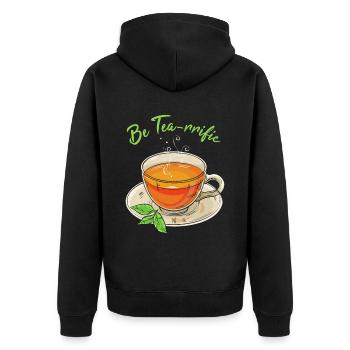 Tee-Wortspiel - Unisex Premium Bio Zip Hoodie - Schwarz - Hinten - Nico (187cm)