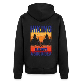 Hiking is always a good idea - Unisex Premium Organic Zip Hoodie - black - Back - Nico (187cm)