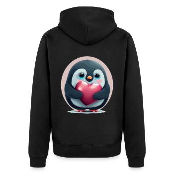 Mignon Penguin Heart Kawaii Valentines Day Couples - Veste à capuche bio Premium Unisexe - noir - Dos - Nico (187cm)